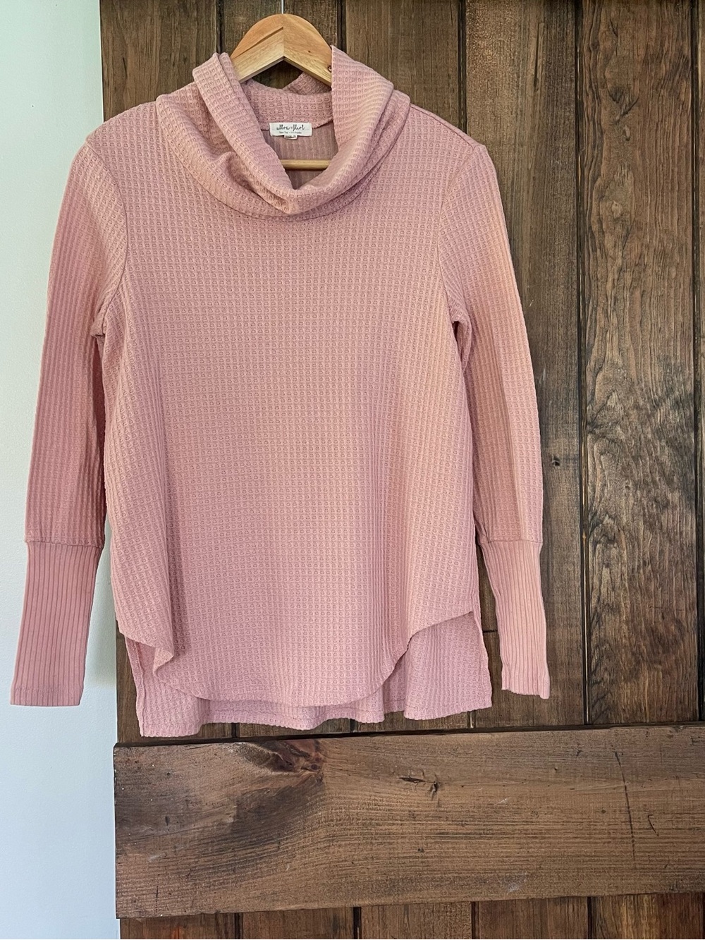 Ultra Flirt Dusty Pink Waffle Knit Slouchy Cowl Turtleneck Top Small